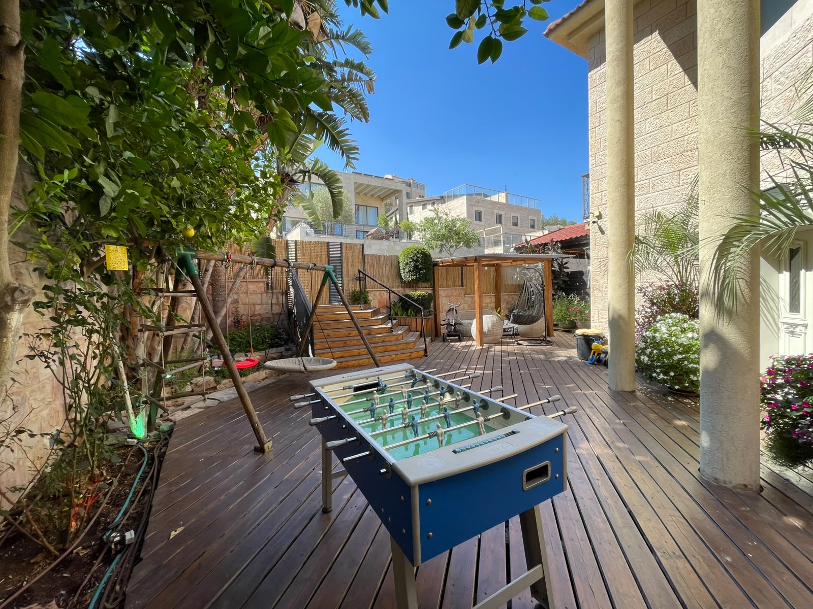 Foosball table on outdoor deck